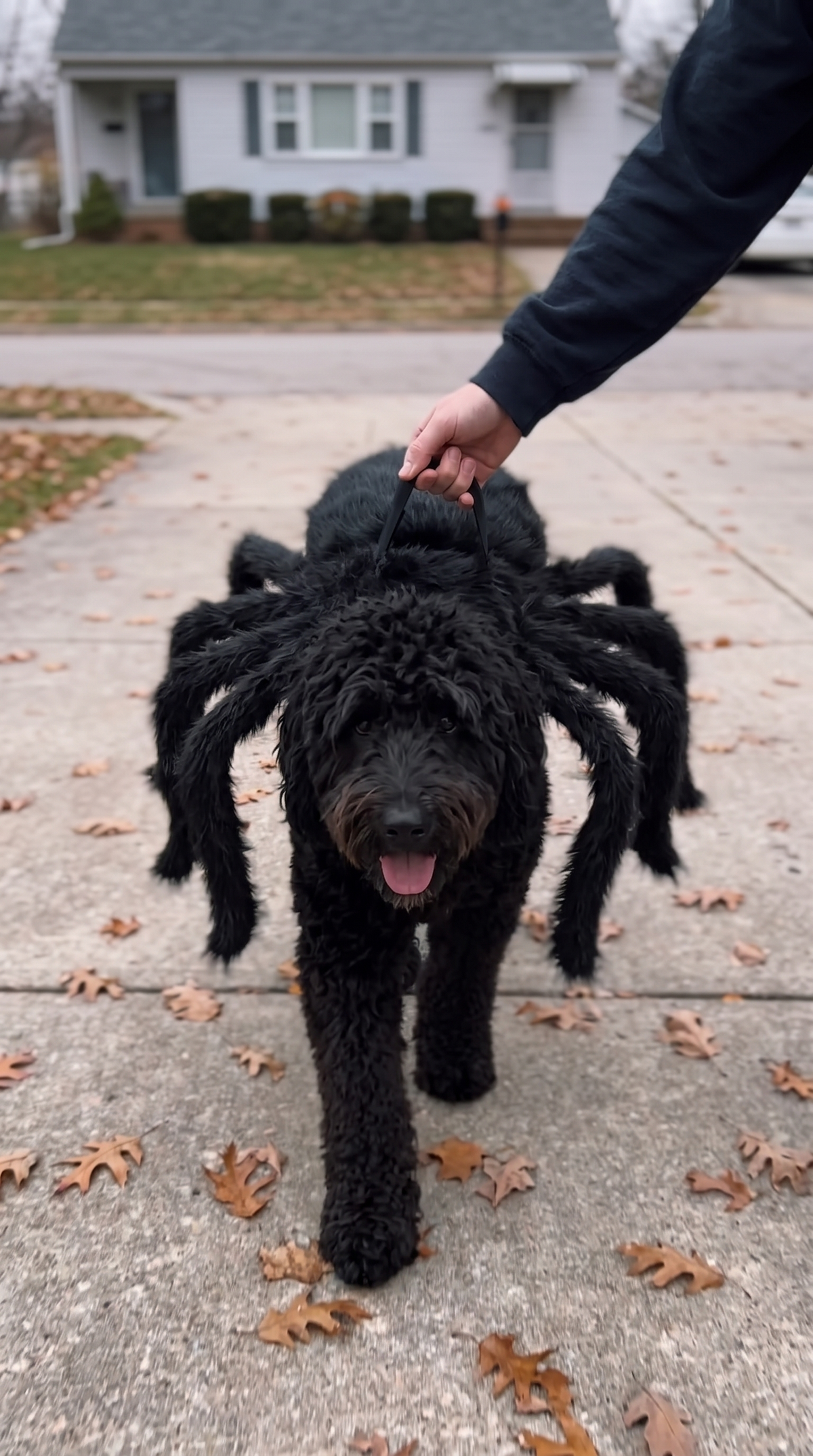 SpiderPup costume worn by a dog